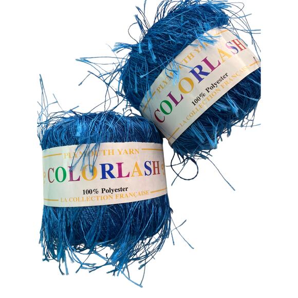 3 Skeins Plymouth Yarn COLORLASH #32 Blue & DAZZLELASH #105 Gold Eyelash Ribbon - Picture 2 of 16